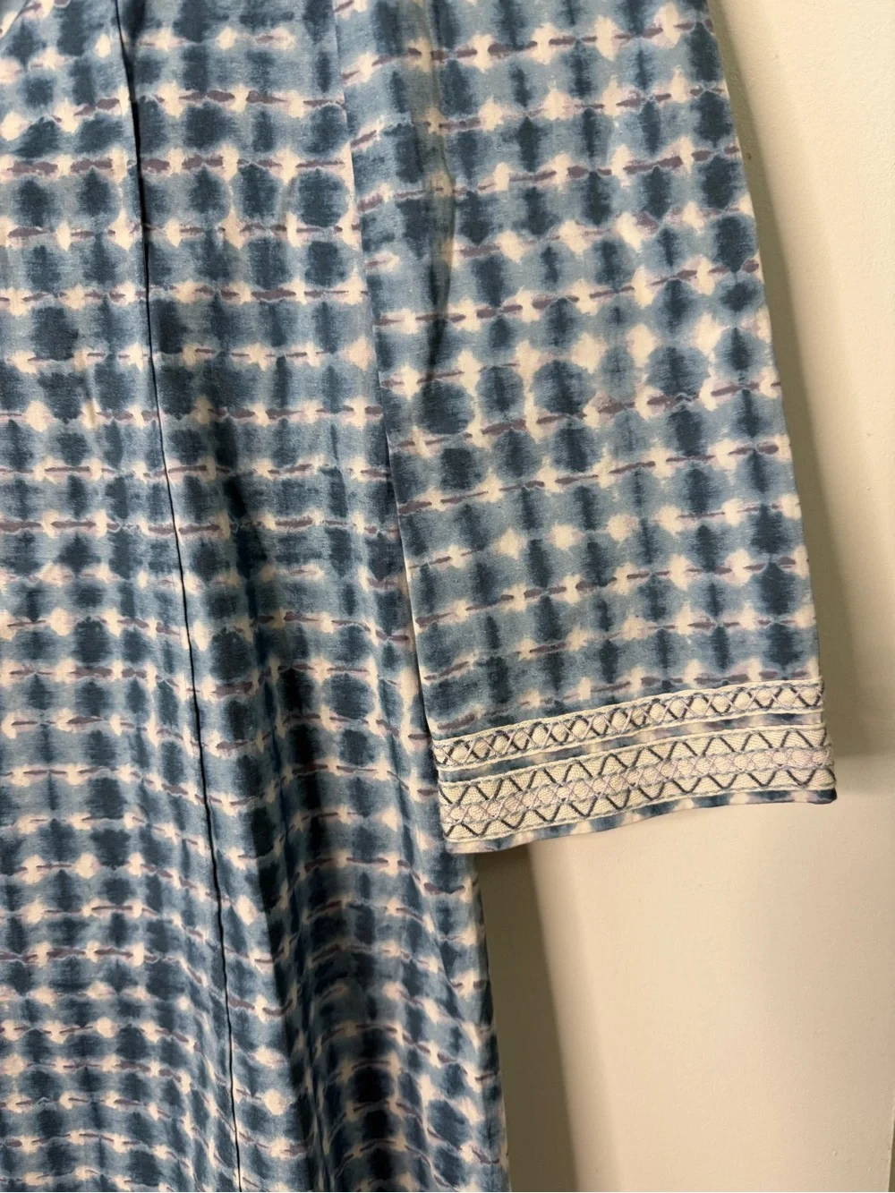 Tory Burch Light Pool Blue Embroidered Long Sleeve Tunic Resort Dress